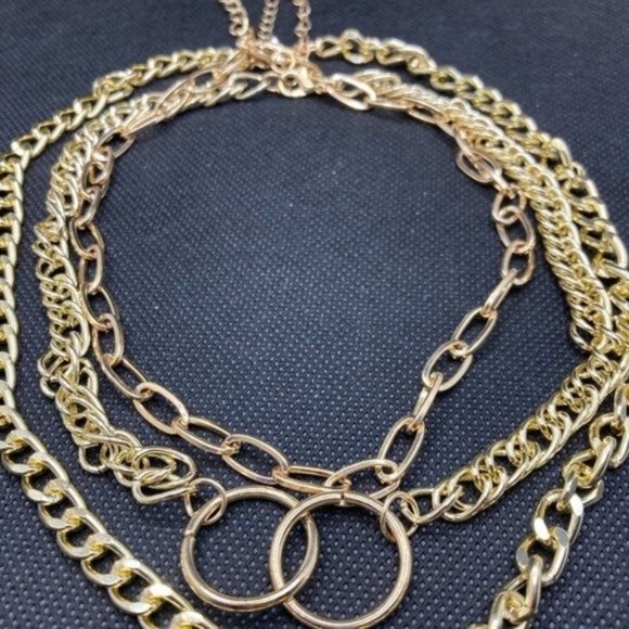 3-Layered Gold Lock Necklace - Picture 1 of 9